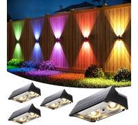 VOLISUN Luces solares para valla de jardín al aire libre, paquete de 4 unidades, 9 modos de color, luces solares RGB impermeables IP65, luces solares brillantes para valla exterior, patio, puerta