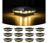 VOLISUN Paquete de 12 luces solares impermeables para exteriores, valla solar, luces de poste para postes de madera y vinilo de 4 x 4, 5 x 5, 6 x 6, color negro, para jardín, patio, porche