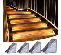 VOLISUN Paquete de 4 luces solares para escaleras, luces solares impermeables IP67, luces LED para exteriores, luces solares para exteriores, decoración para escalera de jardín, cubierta, escalón