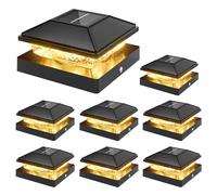 VOLISUN Valla solar de 4 x 4 - Paquete de 8 luces solares de poste para exteriores, impermeable, luz negra para poste de cubierta, luz solar con blanco cálido, para postes de vinilo de 4 x 4 pulgadas