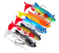 VolksRose Kit de 5 Señuelos de Pesca 3D Realistas - Potente Capturador de Lubina/Calamar/Cabeza de Serpiente con Cabeza Laser (7.5cm/13.5g), Equipo de Pesca para Agua Salada y Dulce
