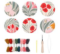 VolksRose Kit de Aguja Mágica para Posavasos - Set de 6 Bordados Florales con Lenguaje de las Flores, Punch Needle Kit Ideal para Principiantes, Materiales DIY para Decoración, Regalo Romántico