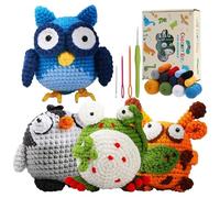 VolksRose Kit de crochet de 4 animales de ojos grandes para principiantes, kit de tejido DIY con agujas de crochet, lana, libros y videotutoriales, adorables peluches para adultos, regalos ideales (C)