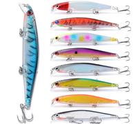 VolksRose Pack de 8 Señuelos de Pesca 3D Realistas - Capturador de Lubina/Trucha/Crappie con Anzuelos Afilados, Revestimiento Multicapa para Agua Salada y Dulce, 11cm/13.5g - Accesorios Esenciales de