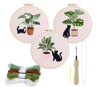 VolksRose Punch Needle Kit - Gato y Plantas Bordado para Principiantes, Kit con Tela Impresa y Bastidor, Manualidades para Adultos Adolescentes, Regalo Mindfulness, Decoración de Habitación