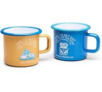 Volkswagen 7E9069601 VW T1 Bulli Escarabajo - Taza de café (esmaltada, 2 unidades), color azul y amarillo