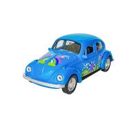 Volkswagen Beetle Escarabajo Flower Power Hippy VW modelo de coche de metal con motor de extracción modelo coche de juguete 4 variantes 73 (azul/flores)