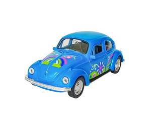 Volkswagen Beetle Escarabajo Flower Power Hippy VW modelo de coche de metal con motor de extracción modelo coche de juguete 4 variantes 73 (azul/flores)