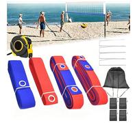 Volleyball Lines for Sand - Park Volleyball Marking, Lawn Court Marking Kit, Beach Volleyballs Cords with 4 Stainless Steel Ground Spikes, for Garden, Training, and Outdoor Activities (Blue+Red)