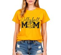 Volleyball Mom Women's Casual Comfortable Soft Cotton Blend Round Neck Short Sleeve T-Shirt for Volleyball Enthusiasts and Supportive Moms