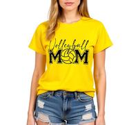 Volleyball Mom Women's Casual Comfortable Soft Cotton Blend Round Neck Short Sleeve T-Shirt for Volleyball Enthusiasts and Supportive Moms