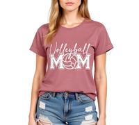 Volleyball Mom Women's Casual Comfortable Soft Cotton Blend Round Neck Short Sleeve T-Shirt for Volleyball Enthusiasts and Supportive Moms