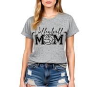 Volleyball Mom Women's Casual Comfortable Soft Cotton Blend Round Neck Short Sleeve T-Shirt for Volleyball Enthusiasts and Supportive Moms