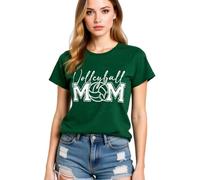 Volleyball Mom Women's Casual Comfortable Soft Cotton Blend Round Neck Short Sleeve T-Shirt for Volleyball Enthusiasts and Supportive Moms
