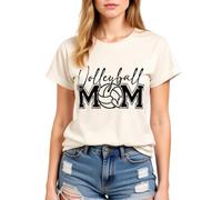 Volleyball Mom Women's Casual Comfortable Soft Cotton Blend Round Neck Short Sleeve T-Shirt for Volleyball Enthusiasts and Supportive Moms