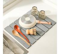 Volminex Alfombrilla Escurreplatos de Diatomita, Absorbente Alfombra Escurreplatos, Alfombrilla Fregadero Cocina Plegable, Alfombrilla de Barro de Diatomeas para Secar Platos (Gris Claro, 30 x 40 cm)