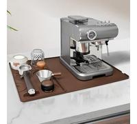 Volminex Tapete para Alfombrilla Cafetera, Alfombrilla Escurreplatos Silicona Antideslizante 58×40 cm, con Almohadilla Desmontable para Prensador Cafe, Resistente al Calor, Apto para Cocinas (Marrón)