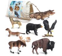 Volnau Safari Animal Figurines Toys 7PCS North America Figures Zoo Pack for Toddlers Kids Christmas Decoration Gift Preschool Educational Moose Wolf B