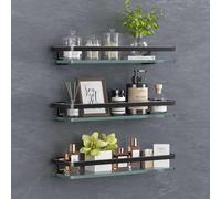 VOLPONE Estante de pared de baño de 15.7 pulgadas, estantes de vidrio para baño, estante de vidrio para montaje en pared, organizador de pared de baño a prueba de óxido, 3 niveles (negro)