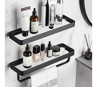 VOLPONE Estantes de baño de vidrio montado en la pared para baño, estante flotante de vidrio templado, organizador de pared de baño de 2 niveles (negro)