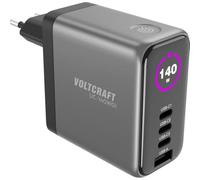 Voltcraft UC-140W01 - Cargador USB (1 puerto USB-A, 3 puertos USB-C® USB PD negro, GaN, USB Power Delivery (USB-D), cargador rápido