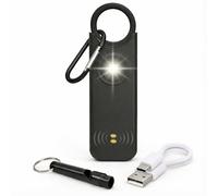 VOLTEK Kit de silbato y alarma personal (negro) Defensa Mujer + Detector Puerta y Ventana Autodefensa Auto Alarma Mini Autónomo + Silbato Emergencia Personal Lámpara Potente 135 DB, USB-C, Guía