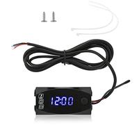 Voltímetro de Motocicleta LED, Akozon 3 en 1 Voltímetro de Motocicleta Termómetro Voltaje Reloj Electrónico Medidor IP67 Medidor a Prueba de Agua 6V-30V