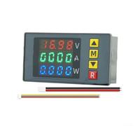 Voltímetro digital, amperímetro, vatímetro, CC 0-100 V, 10 A, 1000 W, 4 bits, medidor de panel LED con alarma programable y ajuste fino para monitoreo de pruebas de electricista (rojo, verde y azul)
