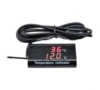 Voltímetro digital LED de doble pantalla y sensor de temperatura, pantalla LED de 0.28 pulgadas DC12V con carcasa impermeable IPX6 para motocicletas y coches (rojo)