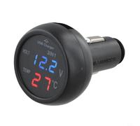 Voltímetro digital para coche y termómetro con cargador, voltaje de batería de 12 V 24 V para probador, indicador de pantalla LED dual para auto, camión, RV (rojo azul)