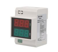 Voltímetro y amperímetro digital con pantalla LED y doble pantalla de alta precisión para instalación en riel DIN en armarios de control.