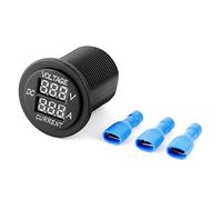 Voltímetro y amperímetro digital LED, medidor de corriente y voltaje de doble pantalla para motocicleta, automóvil y barco, monitor de terminal azul de 12 a 24 V con carcasa de ABS