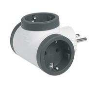 VoltShine Adaptador 694520, tipo 2P+T, con 3 tomas de corriente laterales. Práctico ladrón de enchufes en elegante blanco y gris oscuro, ideal para optimizar tus conexiones eléctricas en casa.