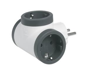 VoltShine Adaptador 694520, tipo 2P+T, con 3 tomas de corriente laterales. Práctico ladrón de enchufes en elegante blanco y gris oscuro, ideal para optimizar tus conexiones eléctricas en casa.