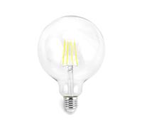 VoltShine Bombilla LED G125 E27 6W filamento transparente, eficiente energéticamente, ideal para iluminación decorativa y ambientes acogedores.