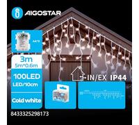 VoltShine Cadena de luces LED de carámbano, batería 3AA, color blanco frío, 5m x 0,6m, ideal para decoración de fiestas y ambientaciones.