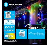 VoltShine Cadena de luces planas de carámbano, batería 3AA, colores RGBY, dimensiones 5m x 0,6m, ideal para decoraciones festivas y ambientaciones.