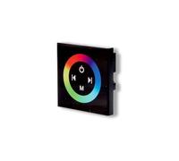 VoltShine Dimmer empotrable táctil RGB para tiras LED 12/24V, control de brillo y color, ideal para iluminación personalizada en hogares y comercios.