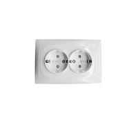VoltShine Doble base Schuko empotrable 16A con conexiones para dispositivos eléctricos, ideal para instalación en hogares y oficinas.