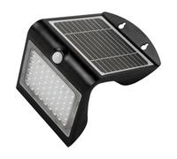 VoltShine Foco LED solar negro de 4W con sensor de movimiento para iluminación exterior y seguridad nocturna.