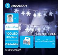 VoltShine Guirnalda de luces decorativas en forma de estrella y copo de nieve, alimentada por 3 pilas AA, color blanco frío, 10 m de longitud, ideal para ambientar cualquier espacio festivo.