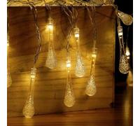VoltShine Guirnalda de luces LED 5 m, forma de gota de lluvia, pilas 3AA, luz blanco cálido, ideal para decoración interior y eventos.