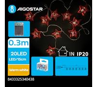 VoltShine Guirnalda de luces LED con pilas 3AA, pentagrama colgante de madera, blanco cálido, 3m - ideal para decorar y crear atmósferas acogedoras.