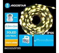 VoltShine Guirnalda de luces LED de pilas 3AA, PVC y cobre, blanca cálida, 5m para decoración y ambientación en interiores y exteriores.
