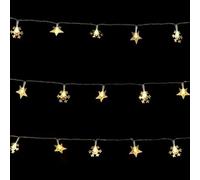 VoltShine Guirnalda de luces LED en forma de estrella y copo de nieve, alimentada por pilas 3AA, color blanco cálido, 2,5 m, ideal para decorar eventos.