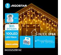 VoltShine Guirnalda de luces LED tipo carámbano, 5m x 0,6m, batería 3AA, luz blanco cálido, ideal para decorar eventos y crear ambientes acogedores.