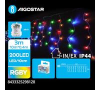 VoltShine Guirnalda de luces LED tipo carámbano, batería 3AA, RGBY, 10m*0.4m, IP44, para decorar interiores y exteriores en festividades.