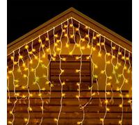 VoltShine Guirnalda de luces planas tipo carámbano, batería 3AA, color blanco cálido, 5m x 0,6m, ideal para decoración y ambientación festiva.