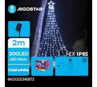 VoltShine Guirnalda de luces solares en cascada, 5m+2m, luz blanca fría, ideal para decorar jardines y fiestas al aire libre.