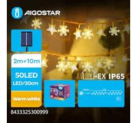 VoltShine Guirnalda de luces solares, forma de estrella y copo de nieve, blanco cálido, 2m+10m, ideal para decoración navideña y eventos al aire libre.